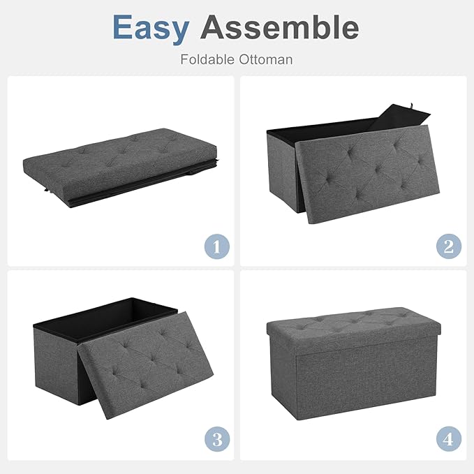 DUMOS 30 Inch Folding Storage Ottoman Bench, Large Hidden Storage Chest