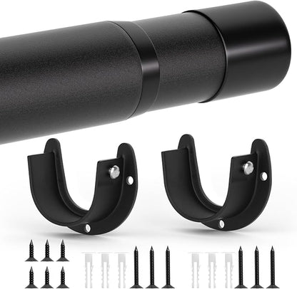 SUTINE Closet Rods for Hanging Clothes, 17 to 53 Inch Closet Rod, Heavy Duty Adjustable Clothes Hanging Bar Rod Matte Black Closet Poles for Wardrobes, Closet, Bathroom, Windows,1.3 Inch Diameter