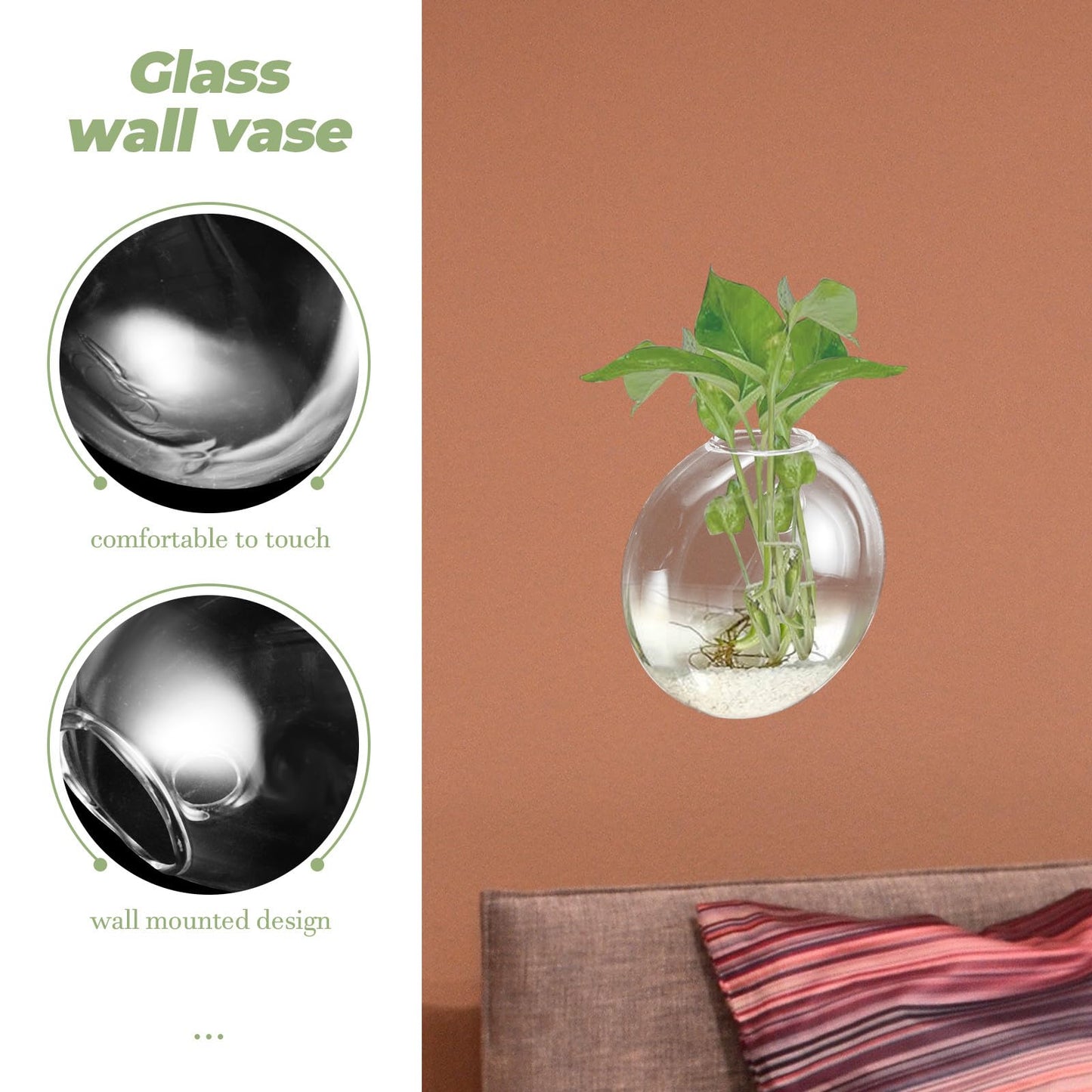 Cabilock Wall Hanging Glass Planter Vase for Hydroponics Plants, Small Glass Plant Holder, Indoor Decorative Hanging Terrarium for Home and Office