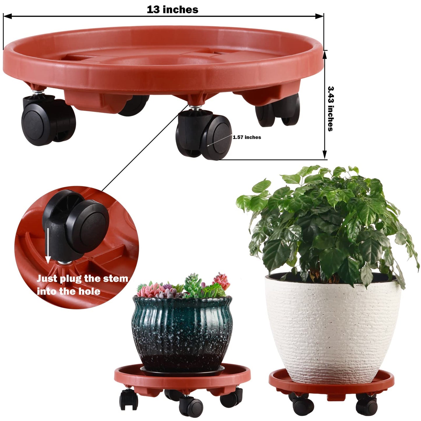 3 Packs Large Plant Caddy with Wheels 13" Rolling Plant Stands Heavy-duty Plastic Plant Roller Base Pot Movers Plant Saucer on Wheels Indoor Outdoor Plant Dolly with Casters Planter Tray Coaster