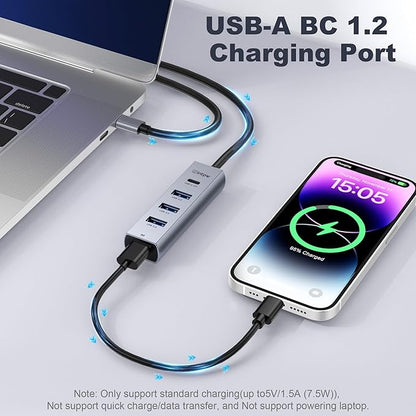 intpw USB C to USB A Hub Long Cable 4 Ports Type C Hub USB 3.0 5Gbps Aluminum Adapter Multiport USB C Hub for Laptop, Mac, iPad, PC (3.94FT(5in1,BC))