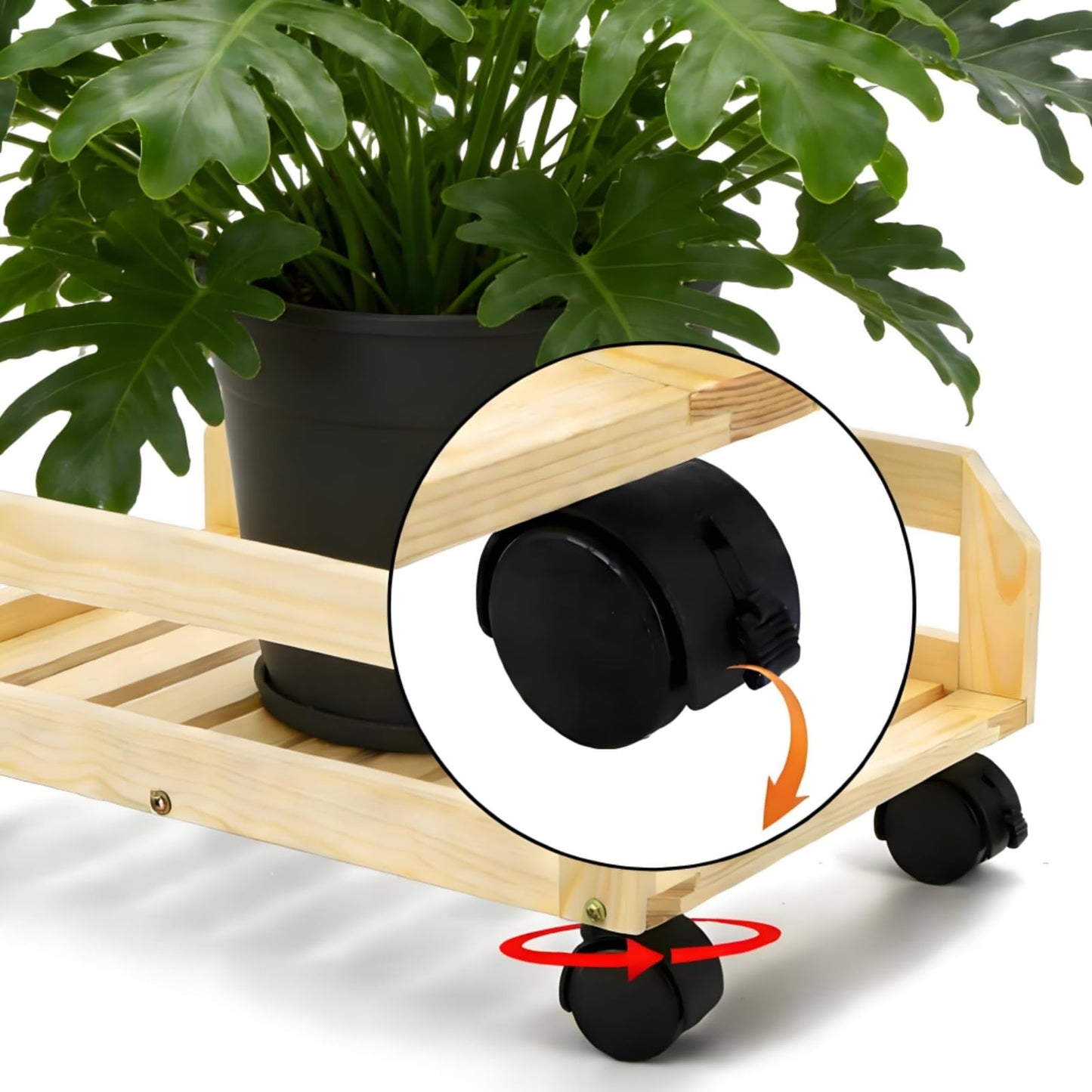 Nagpew Wood Plant Caddy, Heavy Duty Plant Stand with Lockable Wheels, Rectangular Pot Dolly Flower Mover for Indoor Outdoor, Holds up to 150 Lbs
