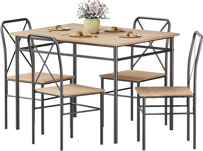 VECELO Dining Table Set for 4, 5-Piece Wood Kitchen Table