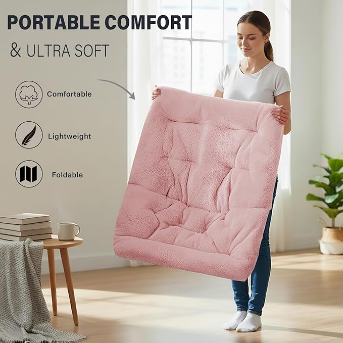 Tiita Folded Chair with Ottoman, Soft Faux Fur Oversized Folding Accent Chair