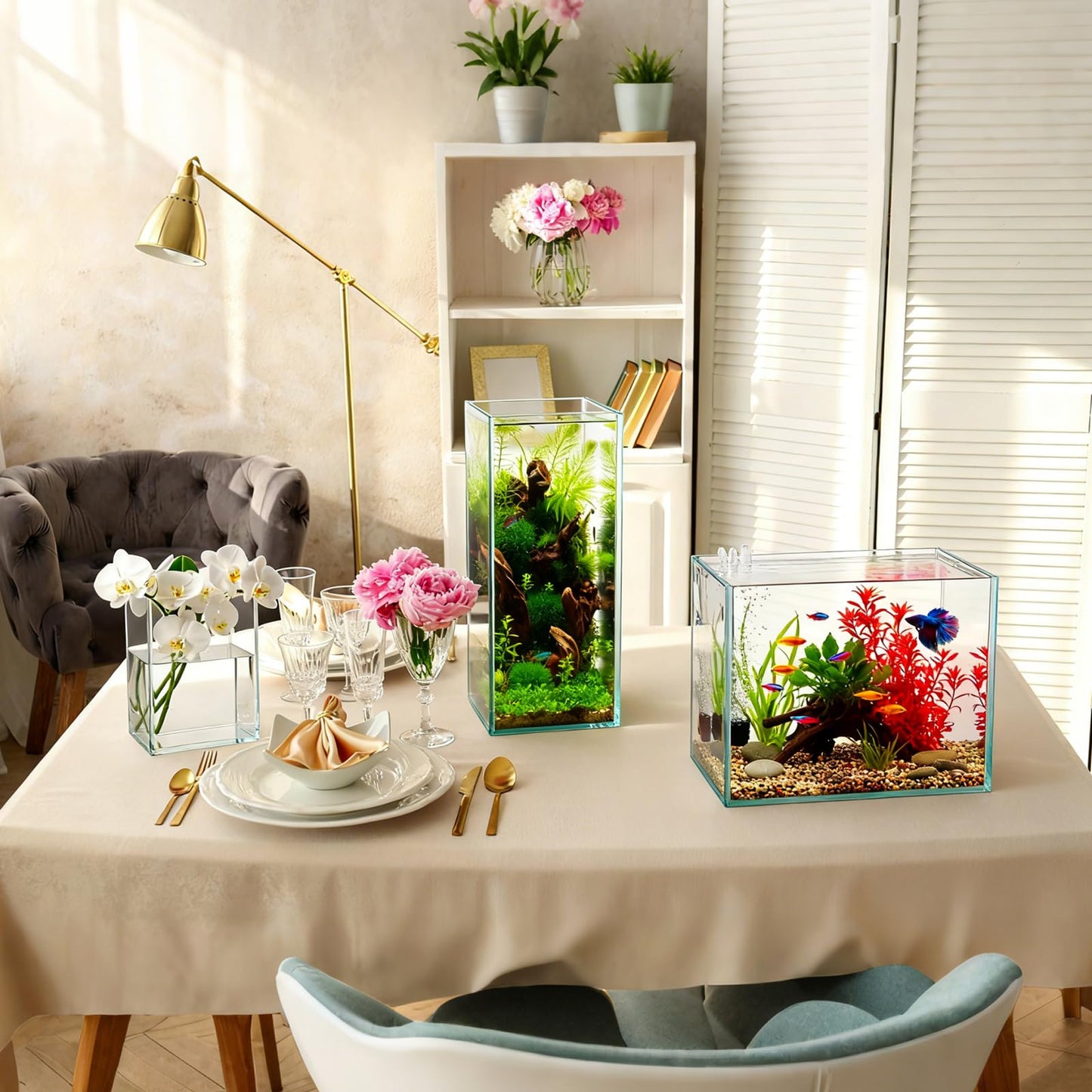 Ninehaoou 4 Pcs Square Glass Vases Set, 4 Sizes Cube Flower Vases for Wedding Centerpieces, Clear Floral Accent Container Plant Terrarium Candle Holder for Table Decor Home Party Ceremony Event Office
