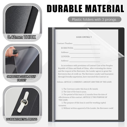 Teling 48 Pcs Clear Front Report Covers with Prongs Plastic Presentation Folders 3 Prong Resume Portfolio Folder for School(Black)