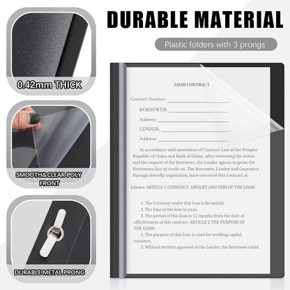 Teling 150 Pcs Plastic Report Covers with 3 Prong Clear Front Resume Folder Business Report Covers Bulk Presentation Folders Clear Front Report Folders for Documents, School, Office(Black)