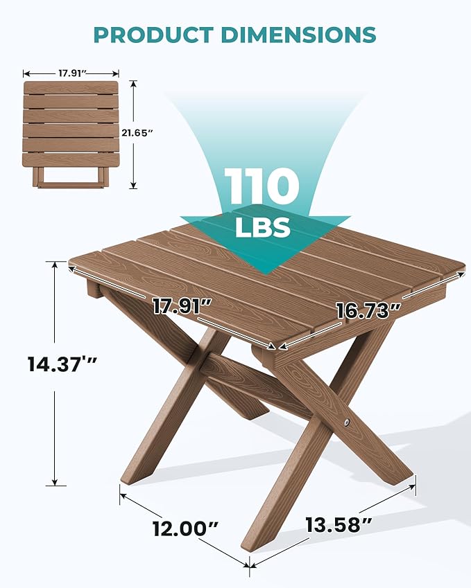 SERWALL Folding Outdoor Side Table Set of 2, Portable Adirondack Side Table