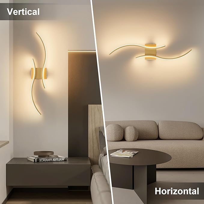 Battery Operated Wall Sconces Set of Two with Remote Control, Stepless Colors 3000K-6000K & Dimming, LED Gold Wireless Wall Light for Living Room, Hallway, Bedroom, 31.5 Inch (2 Pack)