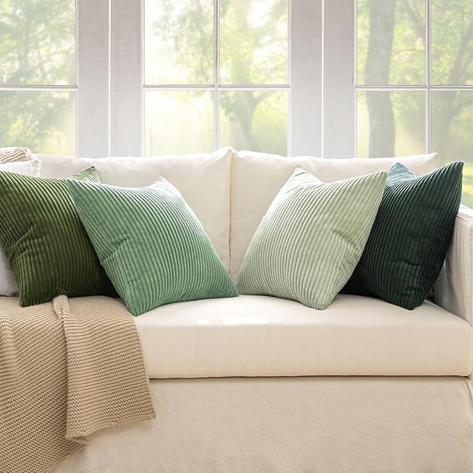 MIULEE Boho Farmhouse Sage Green Throw Pillow Covers 22x22 Inch Set of 4