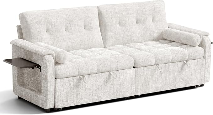 Convertible Sleeper Sofa Bed, 86 Inch Chenille Pull Out Couch
