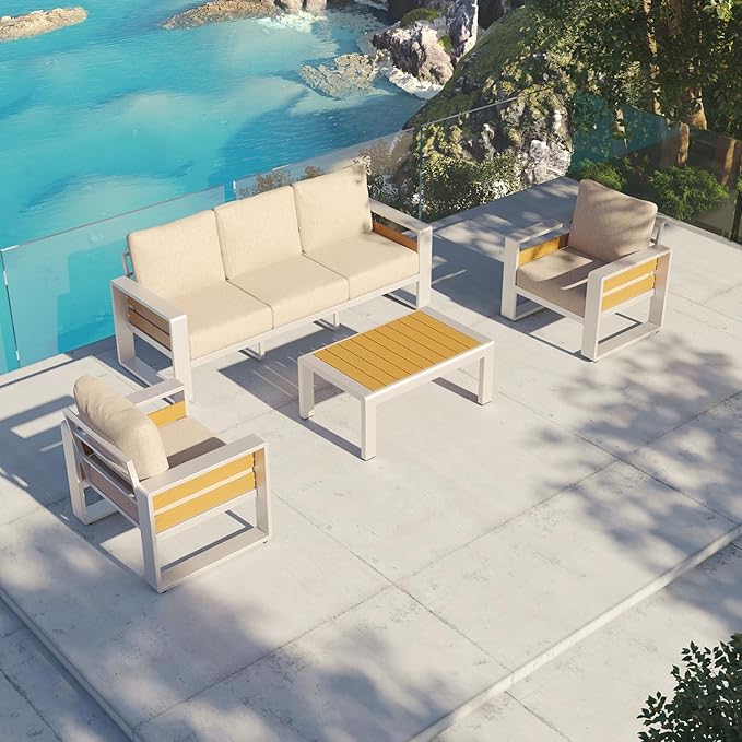 Aoxun Aluminum Patio Furniture Set, 5 Seats Luxury Metal Patio Conversation Sets