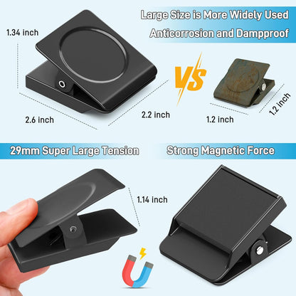 FINDMAG 2.2inch Extra Large Magnetic Clips, Magnet Clip Heavy Duty, Strong Magnet with Clips for Fridge, Whiteboard, Classroom, Kitchen, Home (Black, Pack of 8)