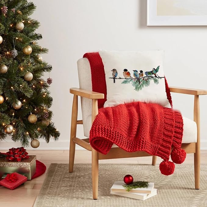 RABUSOFA Christmas Outdoor Pillow Covers Waterproof 18x18 Inch Birds Christmas