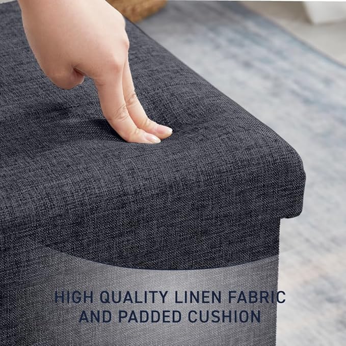 Ornavo Home 2 Pack 15 Inch Folding Storage Ottoman, Square Cube Linen Small