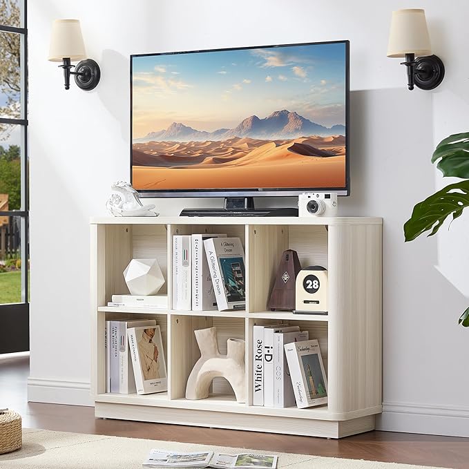 Joaxswe 6 Cube Bookcase, Wood Low Floor Standing Bookshelf