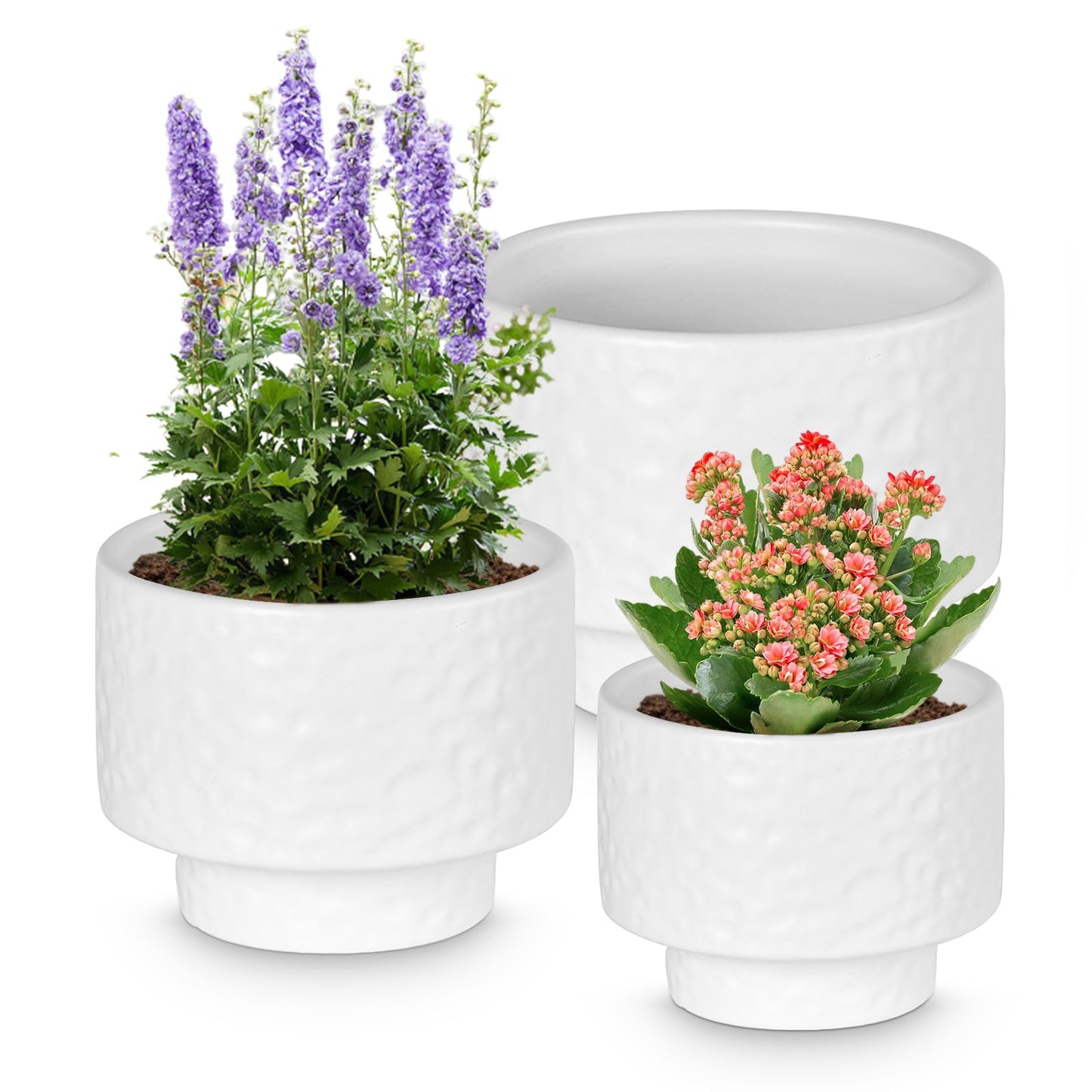 OXART 12.2+10+7.7 inch Ceramic Pots for Plants, Flower Pots for Indoor Plants with Drainage Hole, Round Large Plant Pots, Thick-Walled Ceramic Planters for Home Office, Set of 3, White