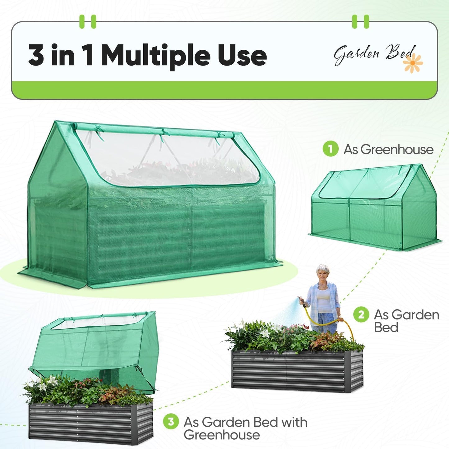 Quictent Raised Garden Bed Galvanized Raised Beds for Gardening Vegetables with Cover 6x3x2 ft Tall Metal Planter Box Outdoor Use (Green)