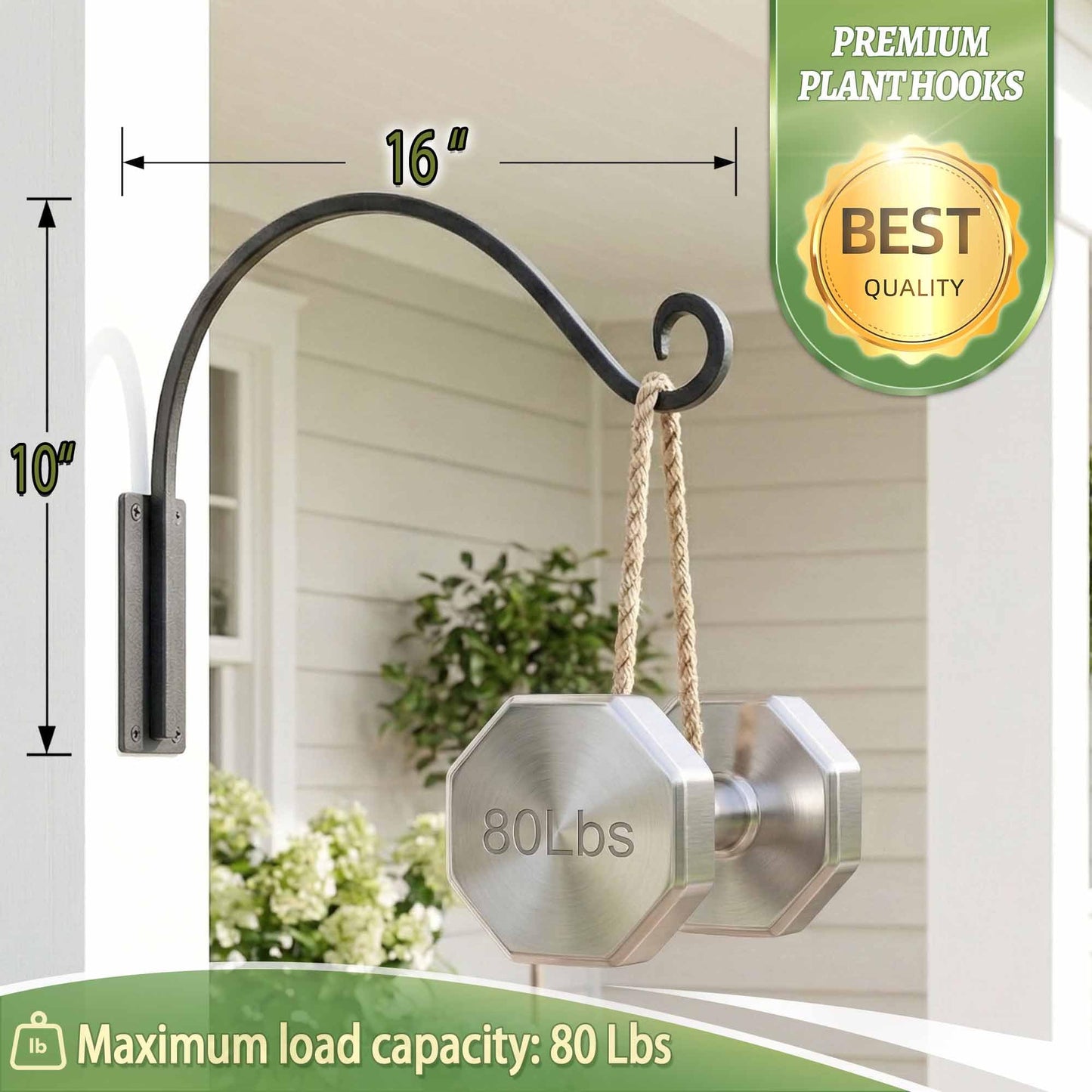 Lifyzoon Heavy Duty Plant Hanger Bracket: 2 Packs 16 Inch Metal Hanging Plant Bracket, 80lbs Weight Capacity - Hanging Plant Wall Hooks for Bird Feeder, Wind Chimes, Flower Baskets, Indoor Outdoor