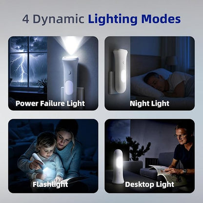 ROSSEX 4 in 1 Emergency Lights for Home Power Failure, 3 Pcs Rechargeable LED Flashlight Plug in Wall, Automatic Turn-On Power Outage Night Light Flashlight for Hurricane Preparedness Items