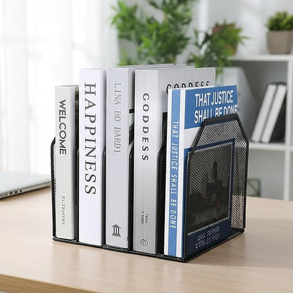 mekueeex 2 Pcs Vertical File Organizer for Desk - Metal Mesh Holder with 5 Compartments, File Folder Rack & Document Storage Stand - 9.3" x 8.5" x 7.9"