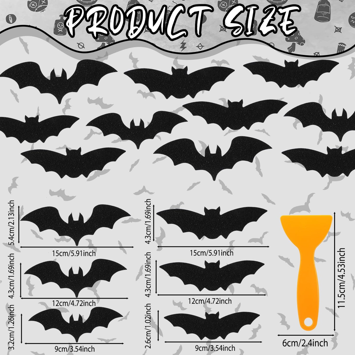 Chiisong 24 Pcs Non Slip Black Bat Bathtub Stickers for Kids Halloween Horror Bath Treads Adhesive Anti Slip Shower Decal Threads with Scraper for Kid Toddler Bath Tub and Shower Floor Bathroom Decor