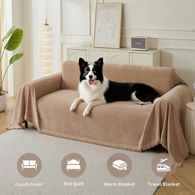 Couch Cover for Dogs, Boho Sofa Covers for 3 Cushion Couch, Chenille Sofa
