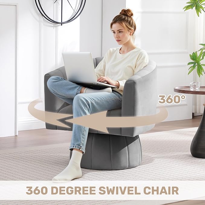 Swivel Accent Barrel Chair, Cute Comfy Small Round 360° Arm Chair. Velvet Sofa