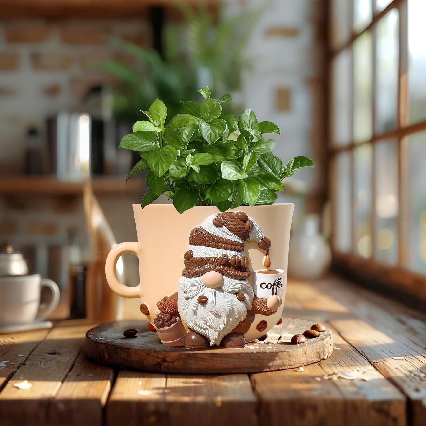 GUGUGO Coffee Cup Gnome Plant Pots, Cute Unique Flower Pots for Indoor Plants, Funky Small Planters with Drainage Holes, Eclectic Home Decor Aesthetic, Funny Gardening Planter for Couple Gift, Male