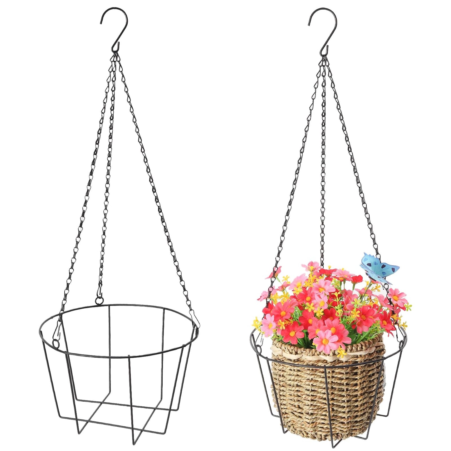 ZYUXUAN Metal & Macrame Plant Hanger Indoor/Outdoor Use – Heavy Duty Hanging Planter Holder with Basket for Ceiling, Window, Patio – Decorative Hanging Pot Tray for Plants(12 Inch, 2-Pack)