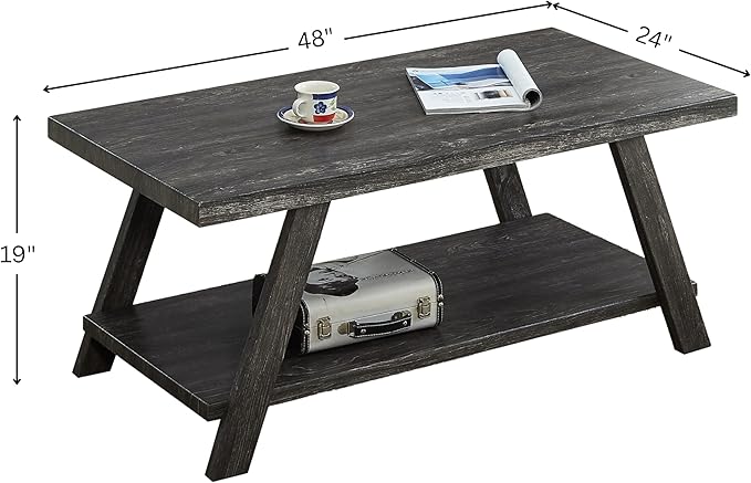 Contemporary Wood Coffee Table 48 in, Charcoal Living Room Table