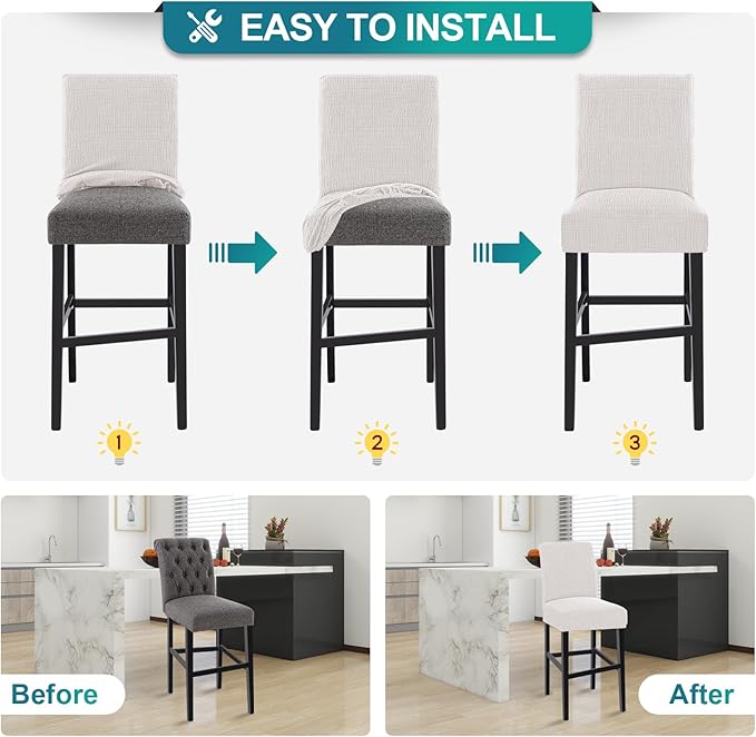 Turquoize 100% Waterproof Bar Stool Cover Stretch Washable Barstool Seat Covers