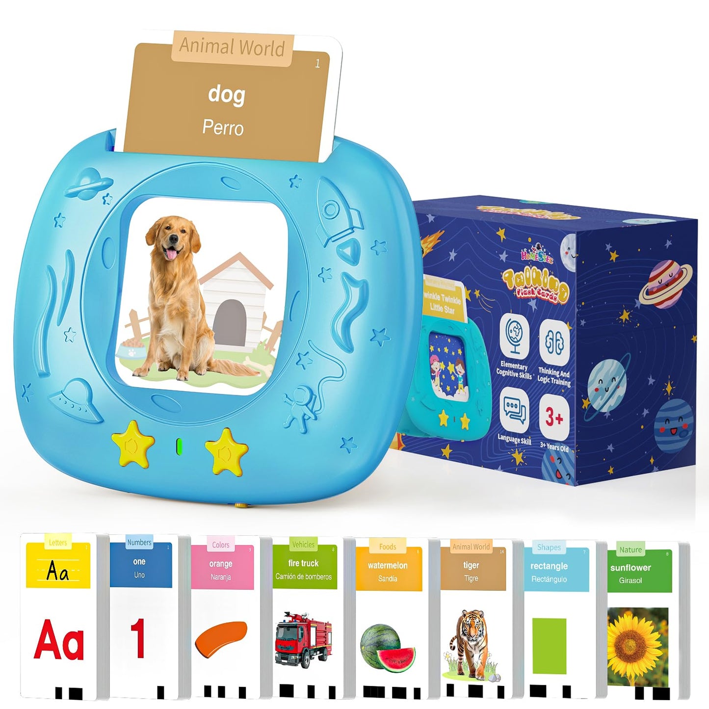 HOMESTEC Toddlers Bilingual Spanish & English Talking Flash Cards with 288 Sight Words, Speech Therapy Toys for 3 4 5 6 Years Old Boys and Girls, Learning Educational Kids Gifts (Blue)