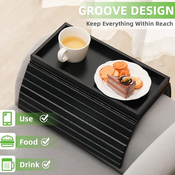 GEHE Bamboo Sofa Arm Tray, Foldable Couch Arm Tray Side Table, Anti-Falling