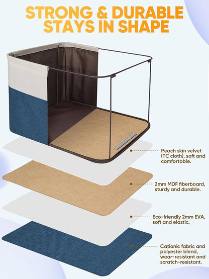 BALEINE 2 Pack Fabric Closet Storage Bins for Shelves, Linen Closet Organizers and Storage, Decorative Baskets for Organizing, Shelf, Clothes, Home, Office (Navy Blue, 14''x10''x8.5'')