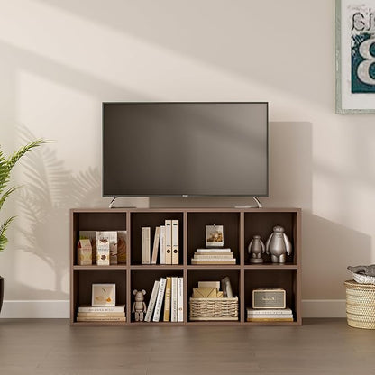 8-Cube Storage Shelf Bookcase - Wooden 4-Tier Floor Standing Open Bookshelf for Home and Office, Cuby Orgainzer, Walnut