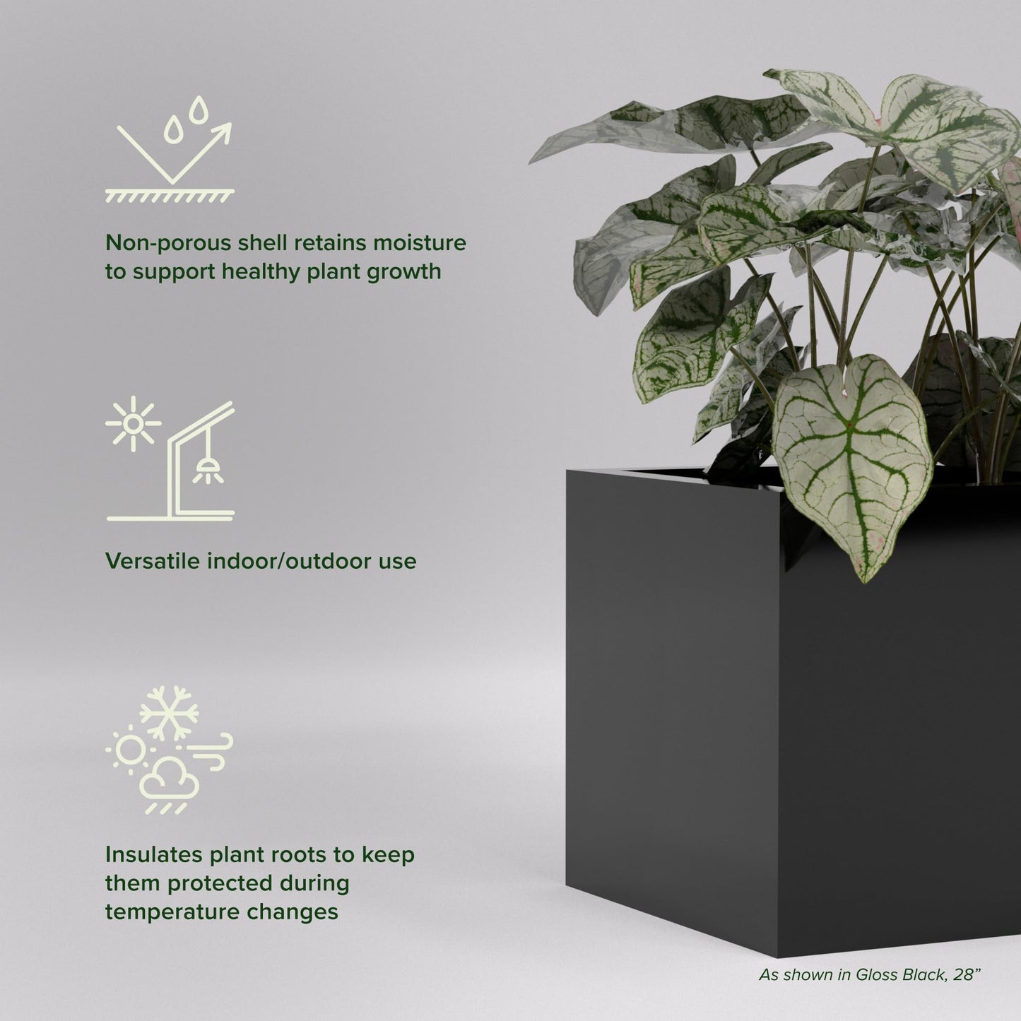 Greenline Jack Square Cube Planter - Indoor/Outdoor Large Fiberglass Lightweight Planter - 28" x 28" x 28" (Gloss Eggplant)