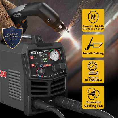 GZ GUOZHI CNC Plasma Cutter, 55 Amp Non-HF Non-Touch Pilot Arc, THC Torch Height Control Enabled, Dual Voltage 110V/220V Digital Plasma Cutter Machine