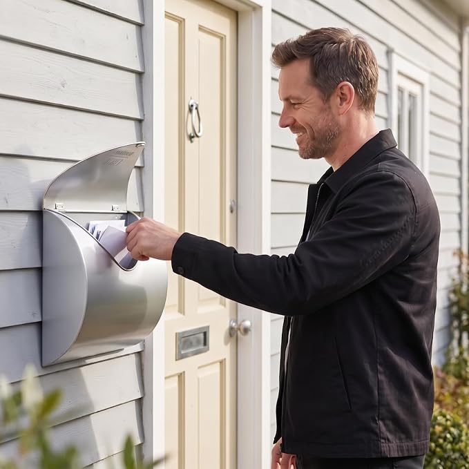 Metallic Silver Wall Mount Mailbox for Outside,Waterproof Metal Mailboxes with Rust-Proof Galvanized Steel,Large Capacity Envelope Mailbox for House,12.99 x 10.35 x 3.5 Inch
