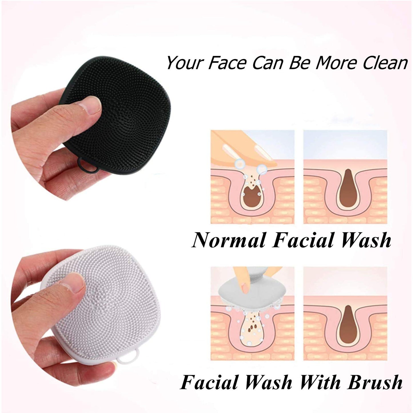 VWMYQ Face Scrubber, Silicone Face Scrubber for Men Facial Cleansing Brush Silicone Face Wash Brush Manual Waterproof Cleansing Skin Care Face Brushes for Exfoliating- Black
