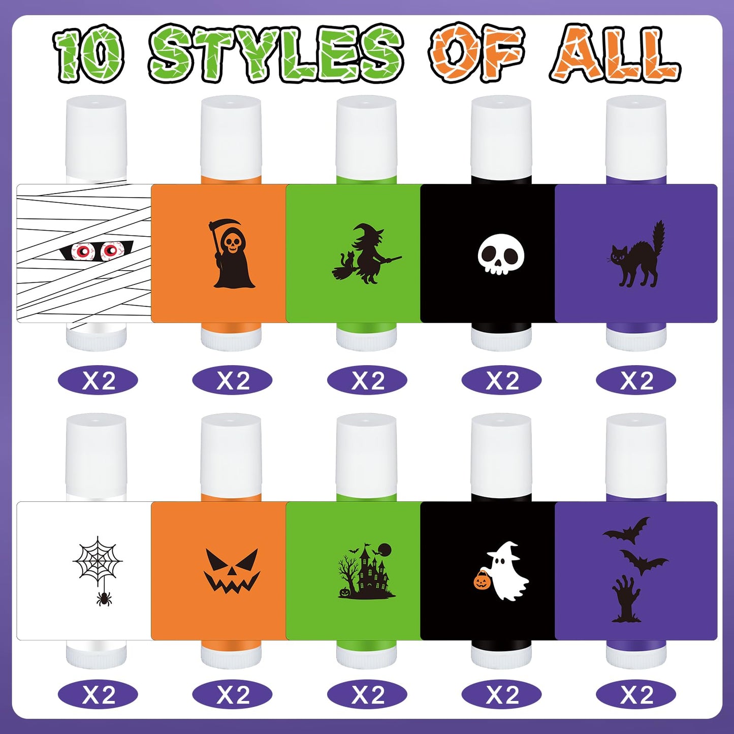 Siifert 20 Pcs Halloween Lip Balm Gifts Bulk Mummy Witch Ghost Black Cat Skull Lip Balm Favors 10 Styles Honey Flavor Spooky Party Supplies Halloween Treat Goodie Bag Stuffers for Adults Women Men