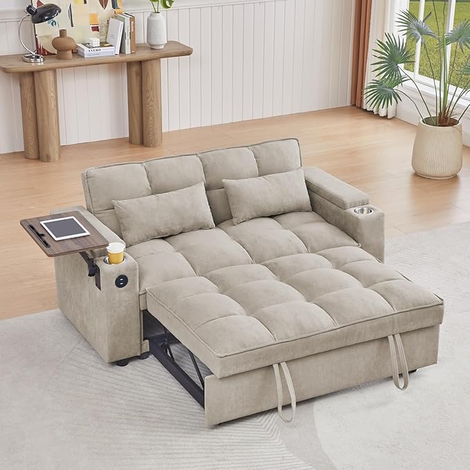 oaaktu Large Size Convertible Sleeper Sofa Bed, Polka dot Velvet Pull Out Futon