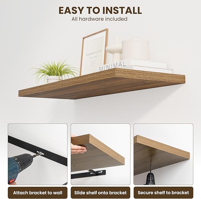 Dreamland 24" Floating Shelves for Wall, Wall-Mounted Shelves for Bedroom