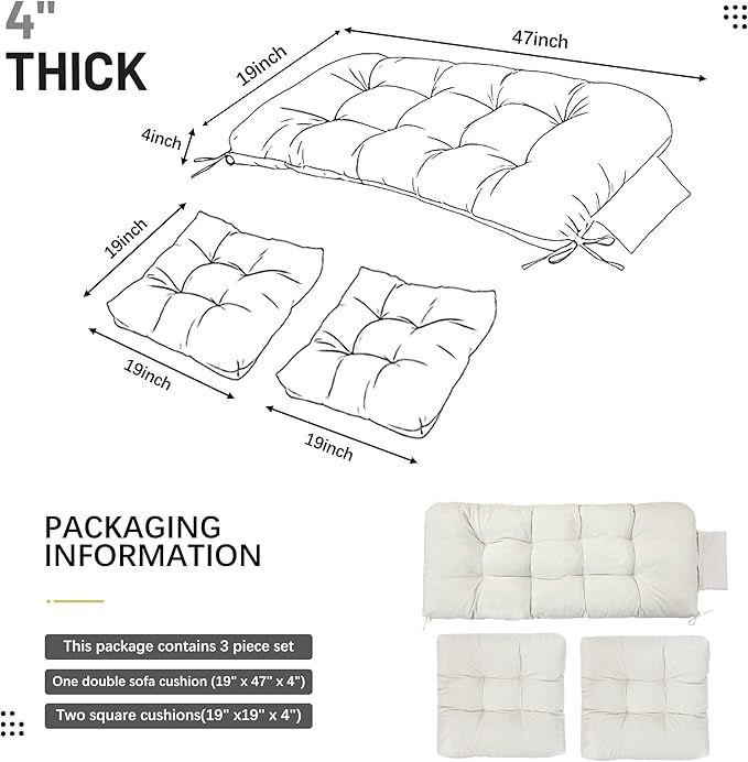 3 Pcs Wicker Chair Cushions Patio Loveseat Chaise Cushion Set