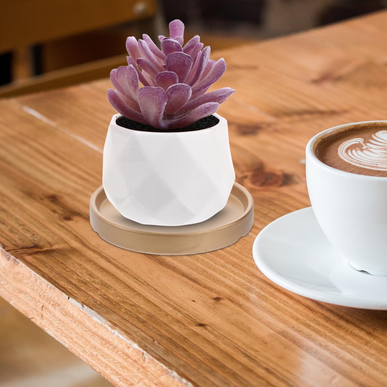 2PCS Ceramic Plant Saucer 5 Inch Round Succulent Pot Trays Elegant Golden Planter Drip Trays Flower Pot Saucers for Indoor Plant Office Home Decor