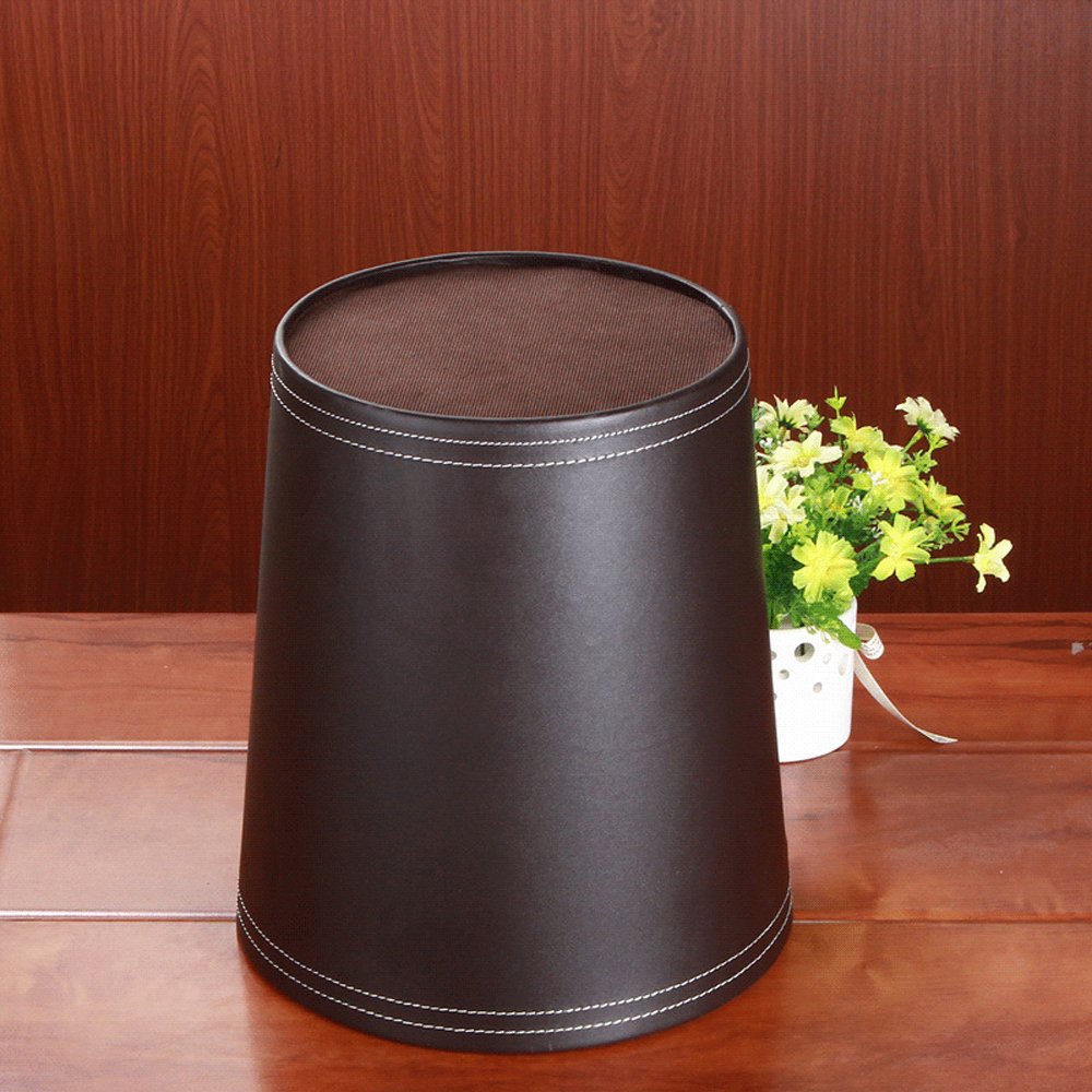 Trash Cans Floor Stand Leather Waste bin Paper Board 12 Liters Garbage Basket case for Hotel Office (Coffee)