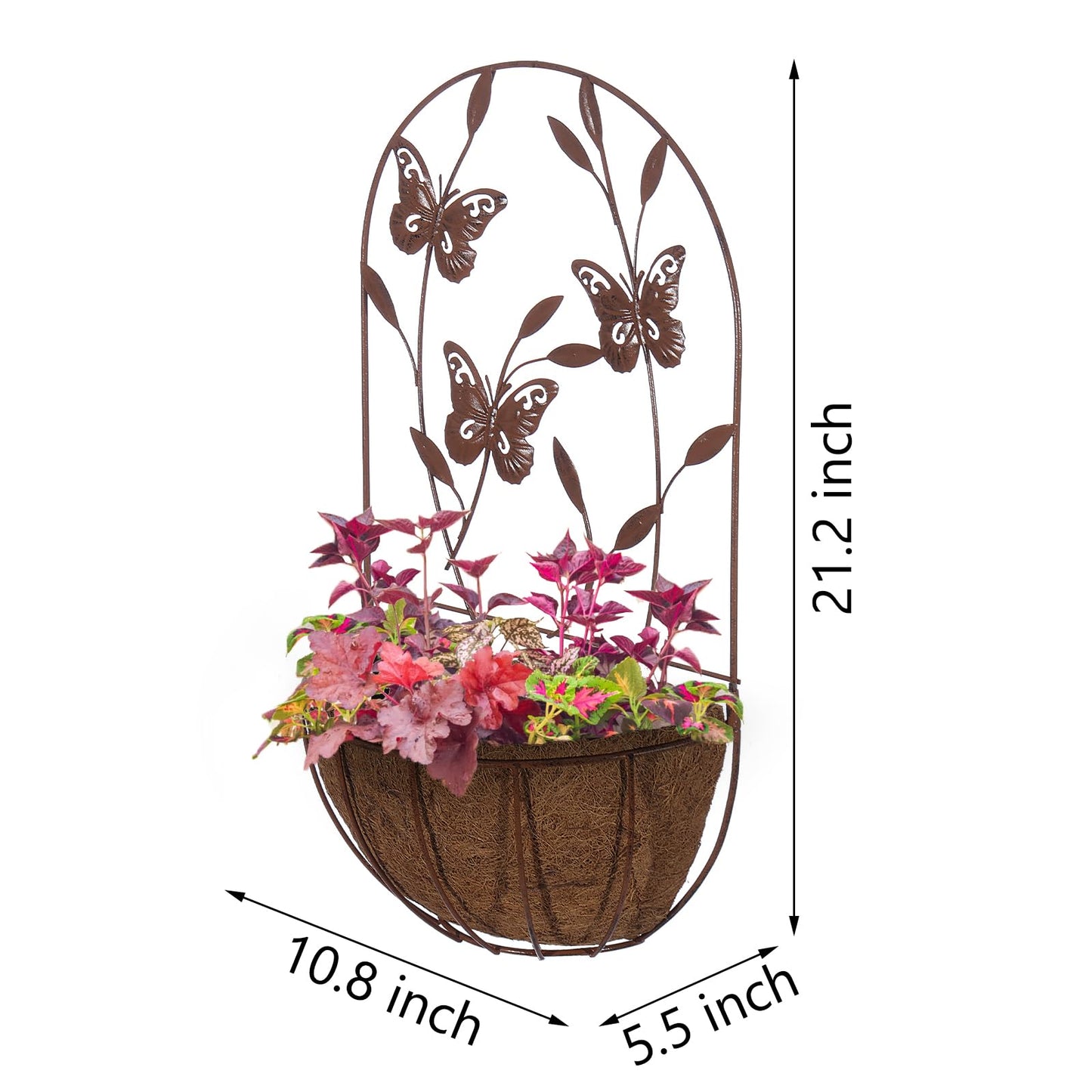 BAYN 2PKs Wall Hanging Planter Decor Art with Flower, Metal Wall Mounted Planters Indoor Outdoor Wall Planter for Succulent Herb Home Garden Yard