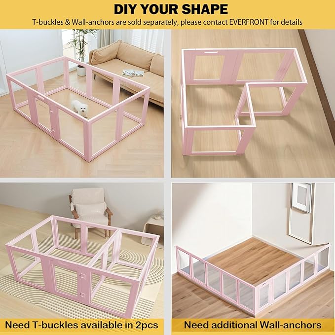 EVERFRONT Clear Acrylic Plastic Dog Playpen - Clear Dog Play Pen - Easy Assemble Acrylic Dog Playpen - Puppy Playpen, Cat Playpen, Small Animal Playpen, Dog Play Pen Indoors (Pink-23.6" H, 12PCS)