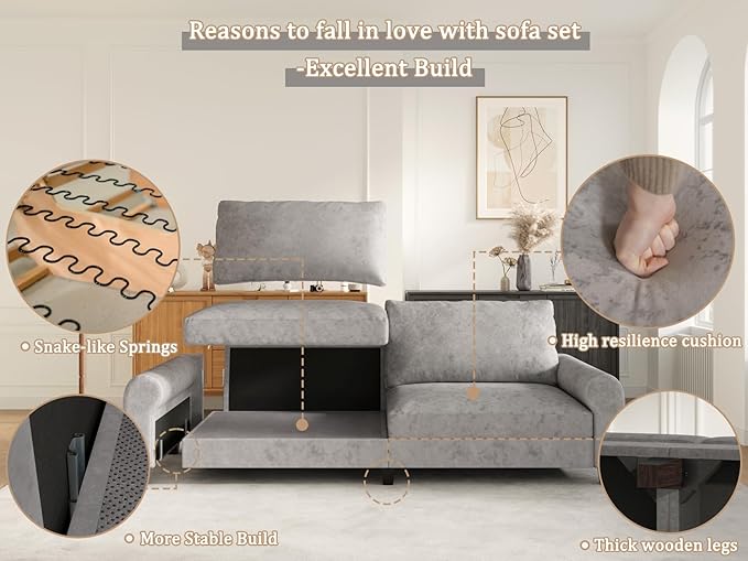 EASE MOOSE Large Seat Velvet L-Shaped Sofa, Soft 4 Seat Couch