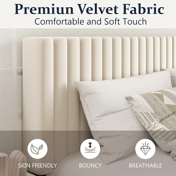 HAOARA King Size Bed Frame, King Size Platform Bed Frame and Velvet Upholstered